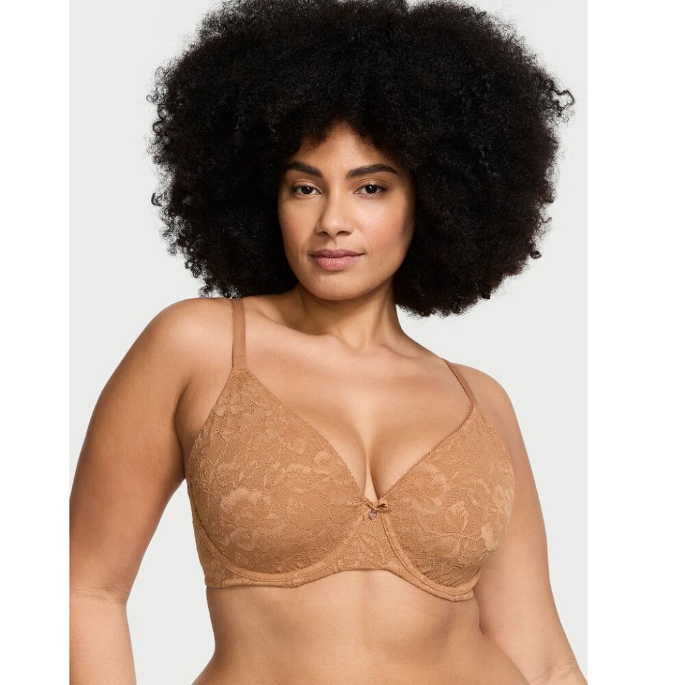Victoria's Secret Full Coverage Lightly Padded Underwire Lace Bra Brown 34D NWOT